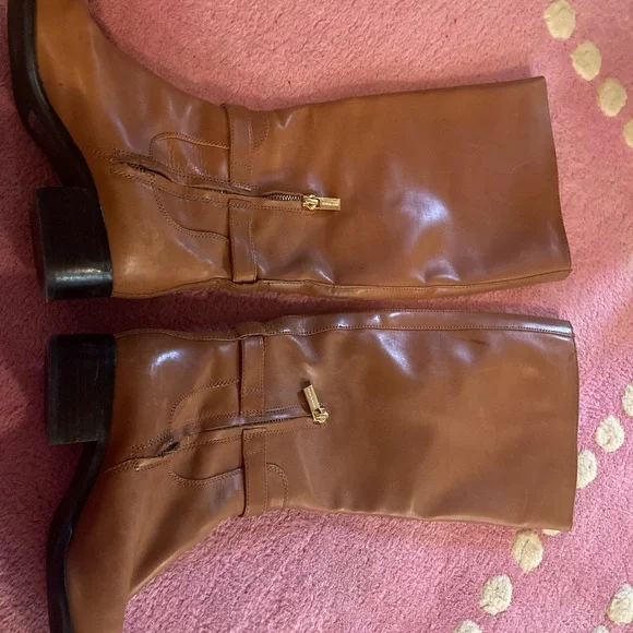 Michael Kors Leather Hamilton Riding Boots Luggage Brown/MK Buckle Size 7 - Picture 4 of 7